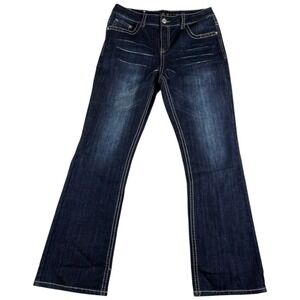 Live Hard Bootcut Jeans‎ Womens 12 Blue Denim Dark Wash Embroidered Rhinestone
